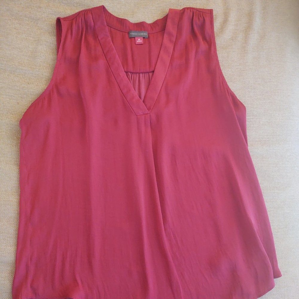 Silky Pink V-neck shell blouse